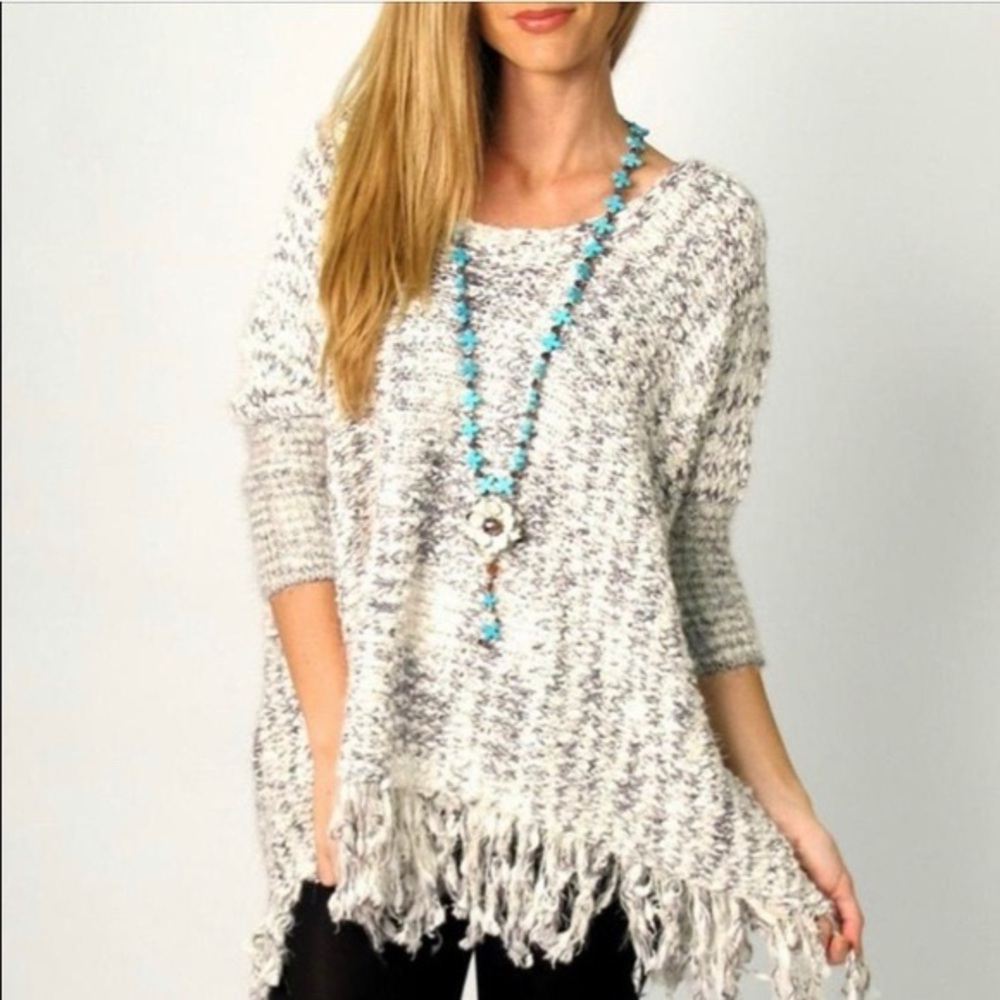 Umgee Chunky Knit Fringe Sweater